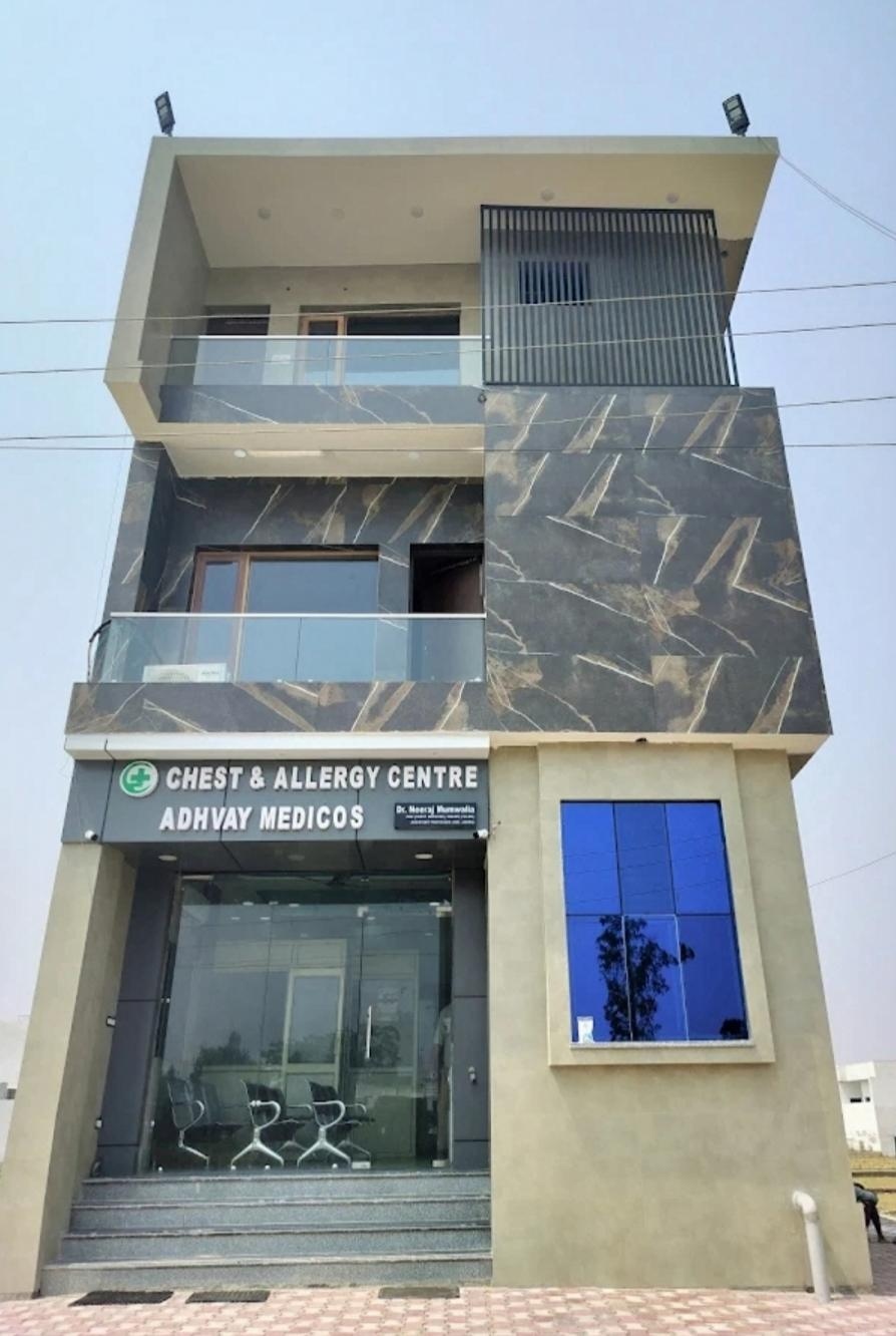 Chest & Allergy Centre and Adhvay Medicos clinic building exterior in Jammu